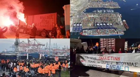 Yunan Hükümeti ile Soykırıma Ortak Olmak İstemeyen Vicdanlı Yunan Liman İşçileri İsrail'e Silah Götürecek Olan Gemiyi Engellemek İçin Harekete Geçecek
