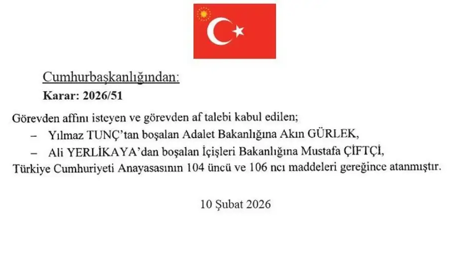 Kabinede Revizyon: Erzurum Valisi Mustafa Çiftçi İçişleri Bakanı, İstanbul Başsavcısı Akın Gürlek Adalet Bakanı Oldu